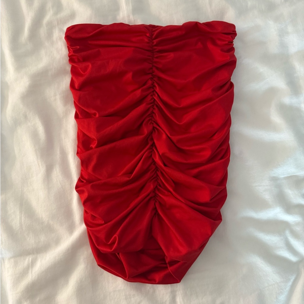 Red Ruched Mini Skirt - Picture 2 of 3